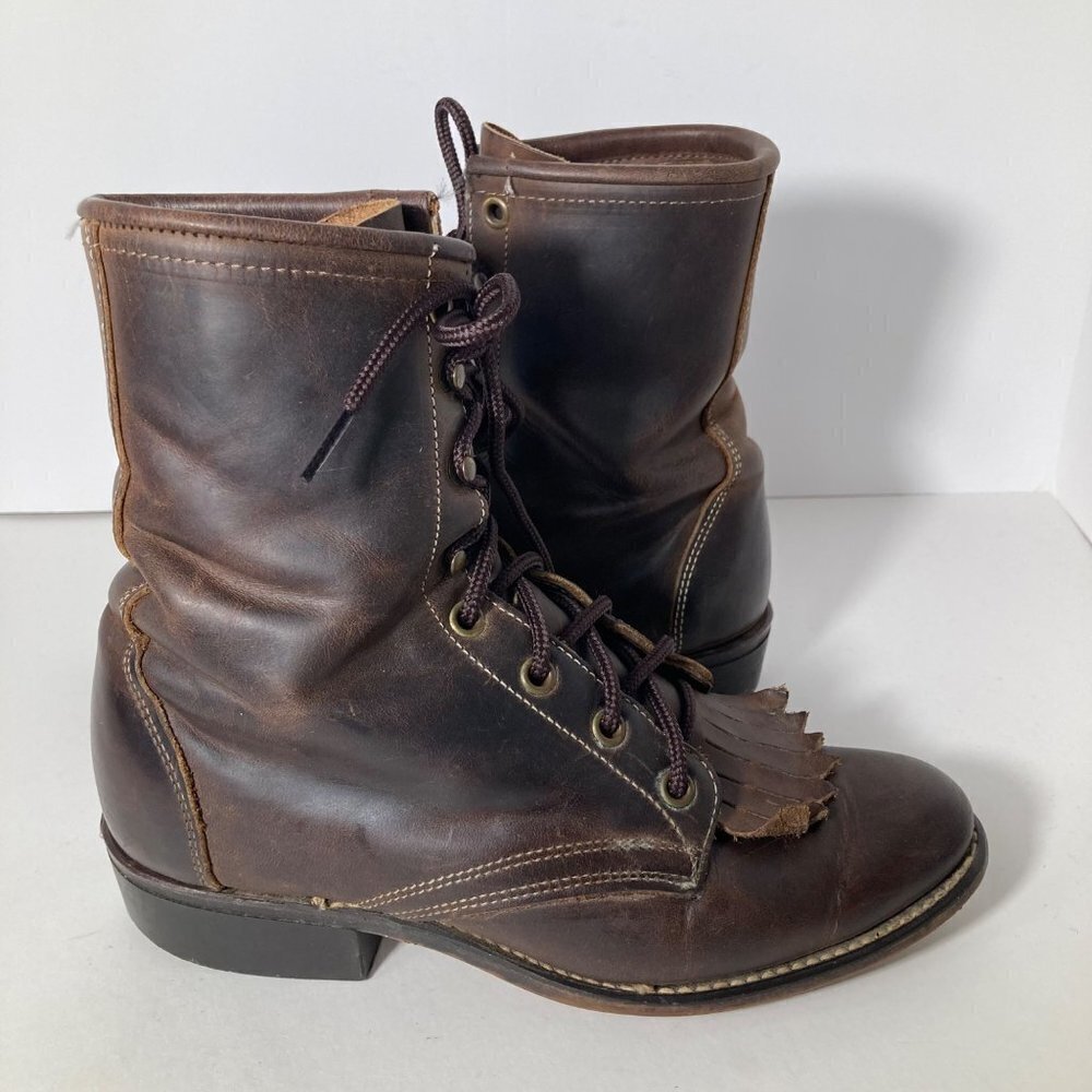 Womens Vintage Laredo Kiltie Leather Boots Brown 7 Made in USA